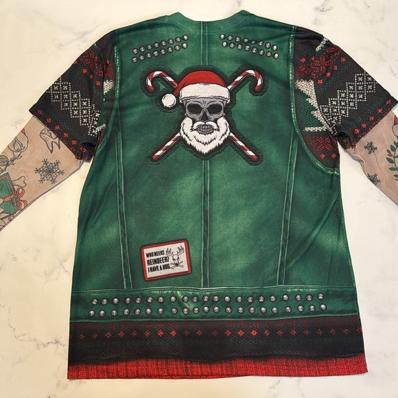 FauxReal Photorealistic Apparel Holiday Biker Shirt With Tattoo Sleeves - Picture 8 of 11